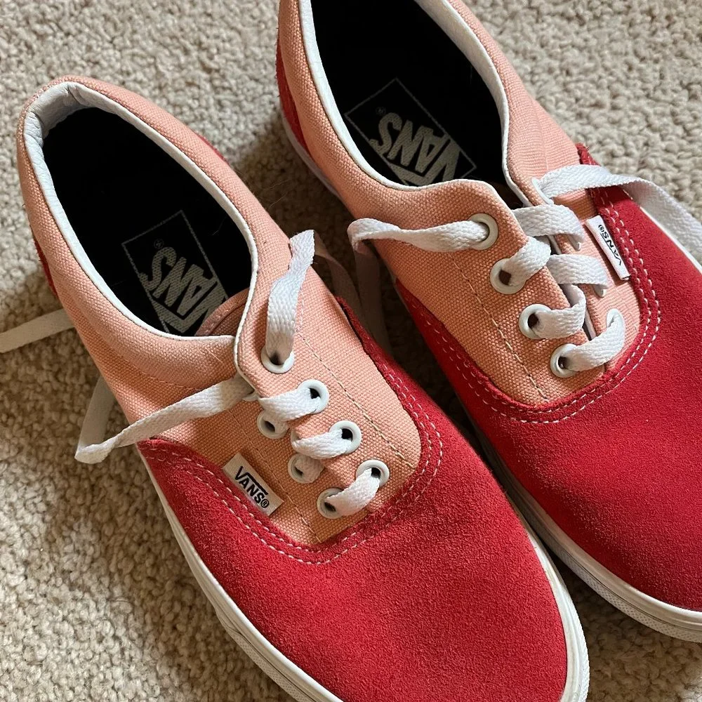 Madewell x Vans | Size 6.5 | Poppy Red Suede & Coral Peach Canvas | Gently Used - Picture 4 of 11